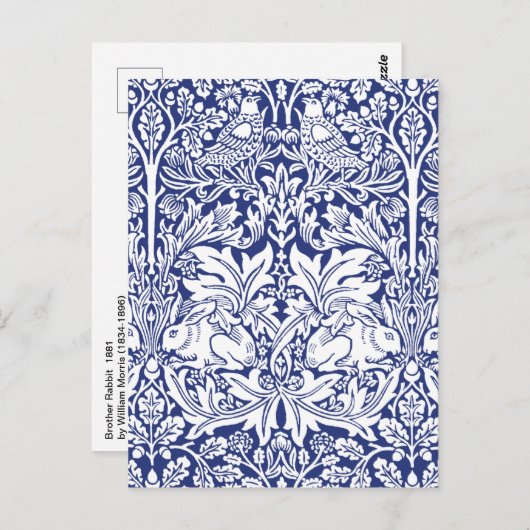 William Morris Brother Rabbit Blue  Pattern Briefkaart (Voorkant / Achterkant)