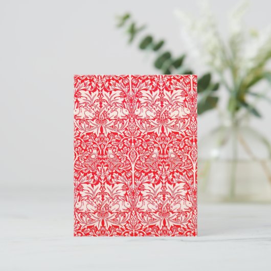 WIlliam Morris Brother Rabbit Pattern in Red Briefkaart (Staand voorkant)