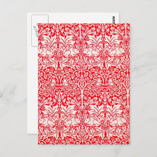 WIlliam Morris Brother Rabbit Pattern in Red Briefkaart (Voorkant / Achterkant)