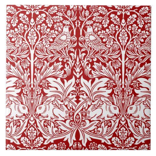 William Morris Brother Rabbit Red & White Tegeltje (Voorkant)