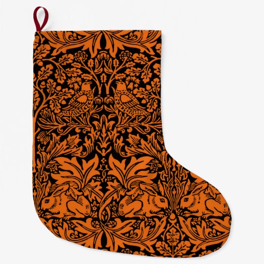 William Morris Brother Rabbit Roest Zwart Patroon Grote Kerstsok (Voorkant)