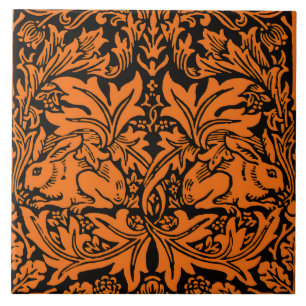 William Morris Brother Rabbit Roest Zwart Patroon Tegeltje