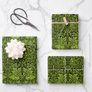 William Morris Brother Rabbit Salie Groen Zwart Inpakpapier Vel