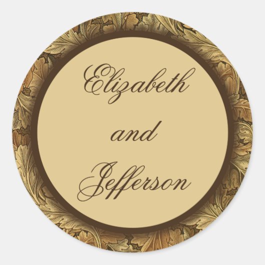 William Morris Brown Leaves Monogrammed Sticker (Voorkant)
