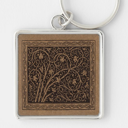 William Morris Campion Gestempeld Leren Damast Sleutelhanger (Voorkant)