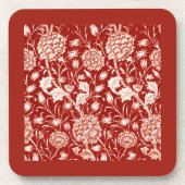 William Morris Carnan Print, Deep Red en White Bier Onderzetter (Voorkant)