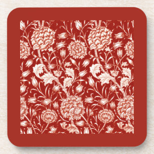 William Morris Carnan Print, Deep Red en White Bier Onderzetter