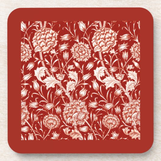 William Morris Carnan Print, Deep Red en White Bier Onderzetter (Voorkant)