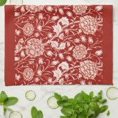 William Morris Carnan Print, Deep Red en White Theedoek (Gevouwen)