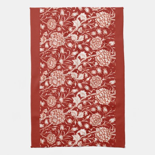 William Morris Carnan Print, Deep Red en White Theedoek (Verticaal)