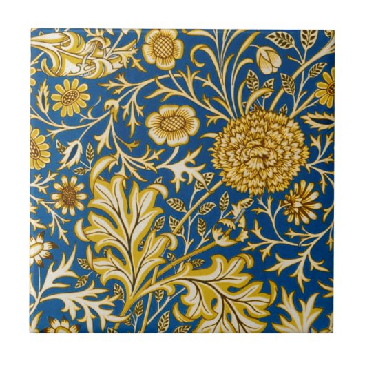 William Morris Cherwell Floral Pattern Blue Tegeltje (Voorkant)