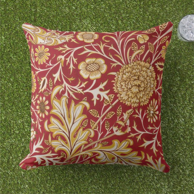William Morris Cherwell Floral Pattern Red Buitenkussen (Gras)