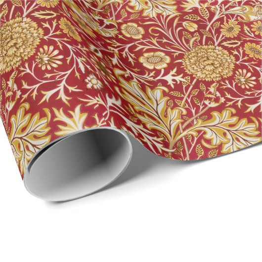 William Morris Cherwell Floral Pattern Red Cadeaupapier (Rol Hoek)