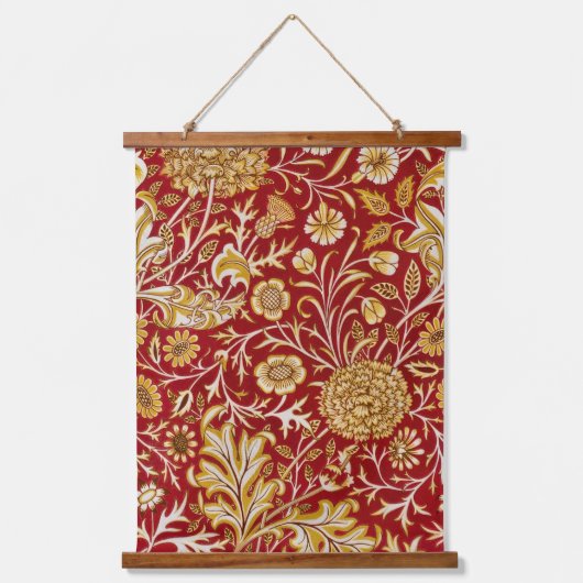 William Morris Cherwell Floral Pattern Red Hangend Wandkleed (Voorkant)