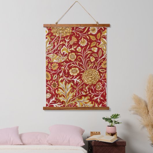 William Morris Cherwell Floral Pattern Red Hangend Wandkleed (Slaapkamer)