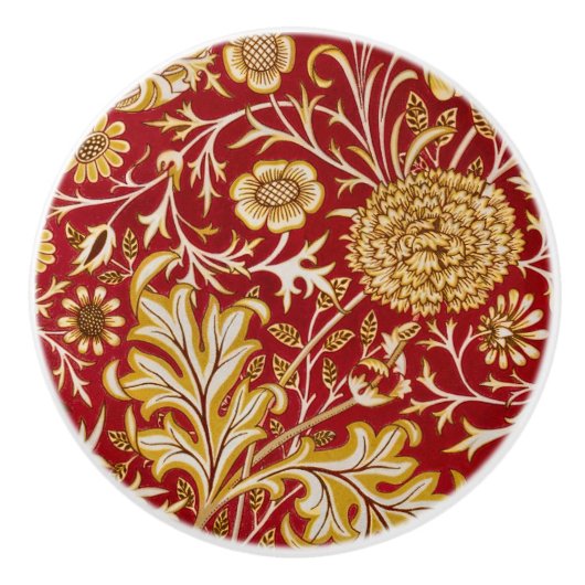 William Morris Cherwell Floral Pattern Red Keramische Knop (Voorkant)