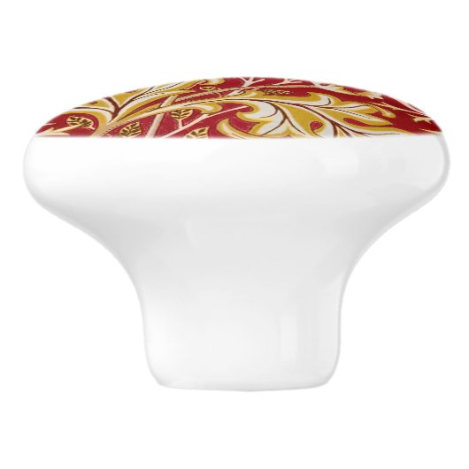 William Morris Cherwell Floral Pattern Red Keramische Knop (Zijkant)