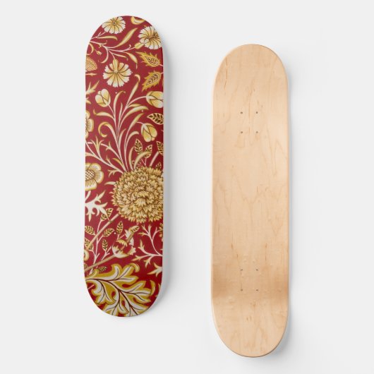 William Morris Cherwell Floral Pattern Red Persoonlijk Skateboard (Voorkant)
