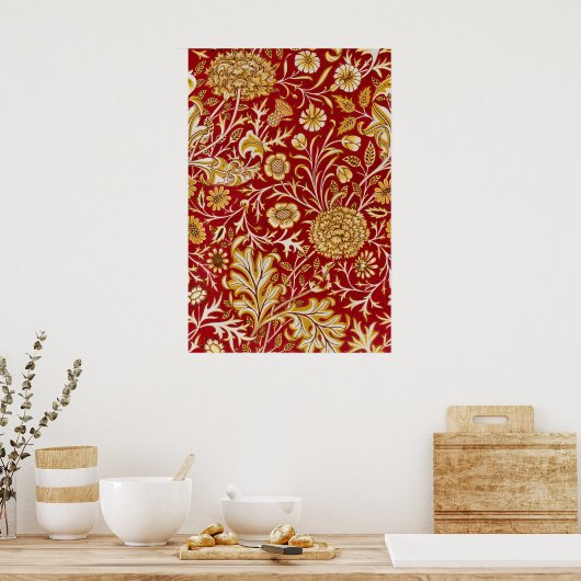 William Morris Cherwell Floral Pattern Red Poster (Keuken)