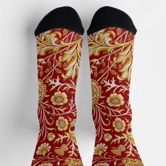 William Morris Cherwell Floral Pattern Red Sokken (Top)