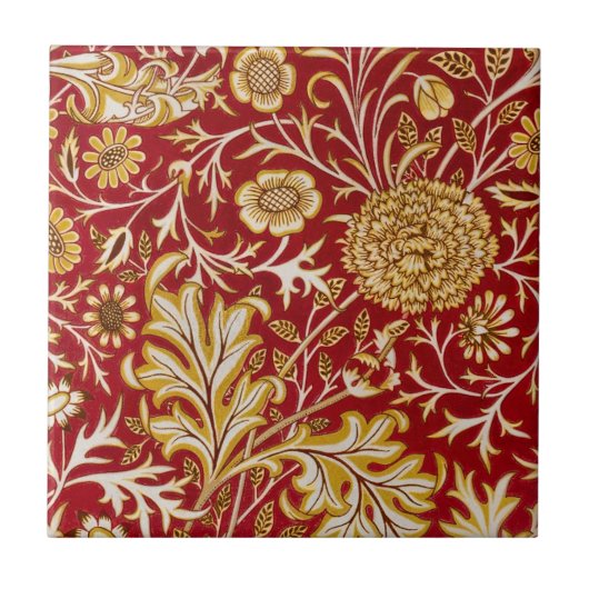 William Morris Cherwell Floral Pattern Red Tegeltje (Voorkant)