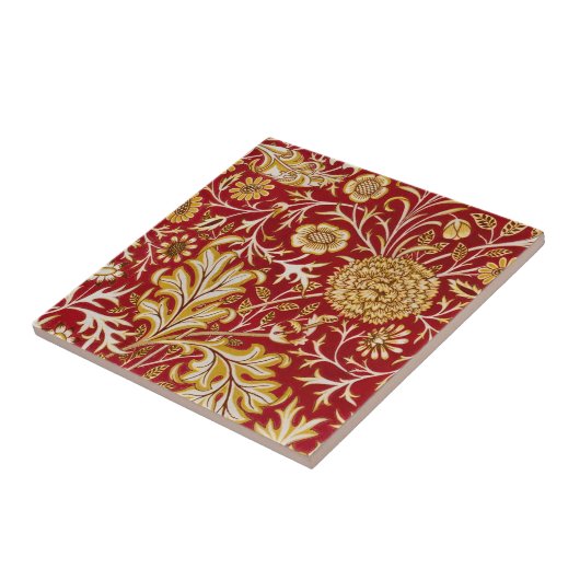William Morris Cherwell Floral Pattern Red Tegeltje (Zijkant)
