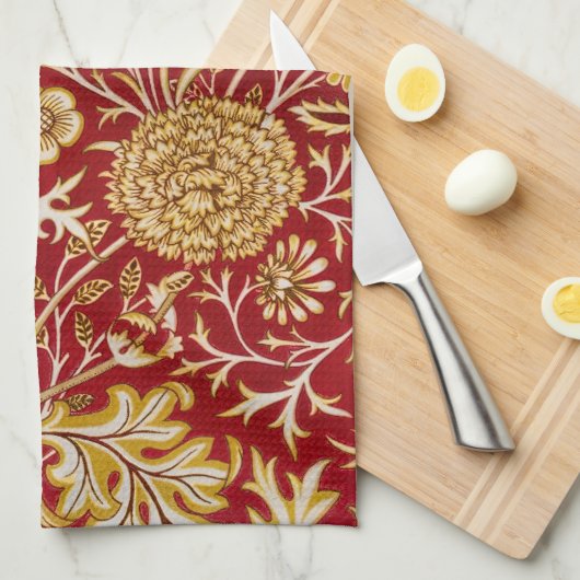 William Morris Cherwell Floral Pattern Red Theedoek (Quarter Fold)