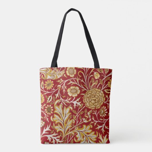 William Morris Cherwell Floral Pattern Red Tote Bag (Achterkant)