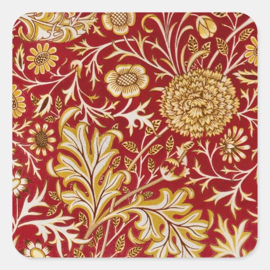 William Morris Cherwell Floral Pattern Red Vierkante Sticker (Voorkant)