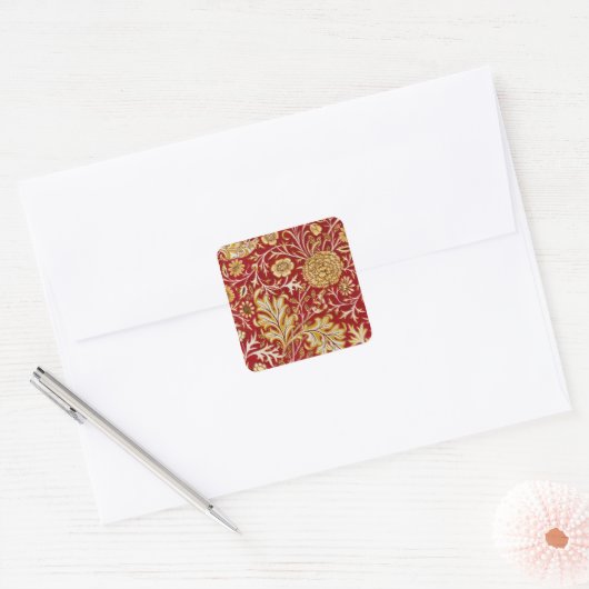 William Morris Cherwell Floral Pattern Red Vierkante Sticker (Envelop)