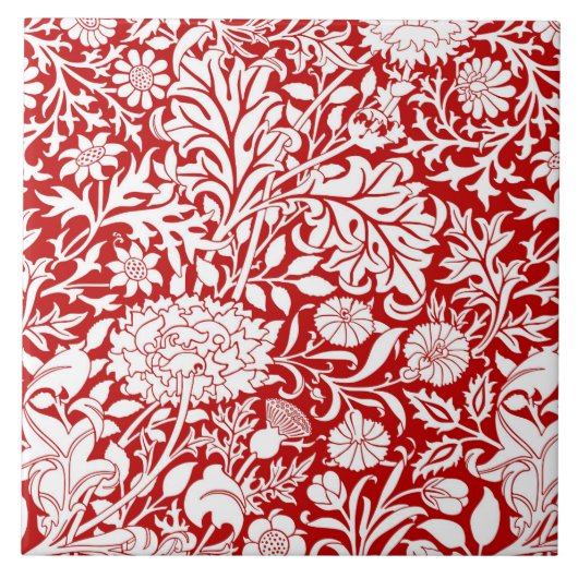 William Morris 'Cherwell' in Red & White Tegeltje (Voorkant)