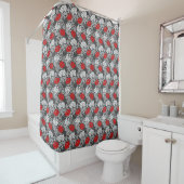 William Morris Chrysanten, Grijs en Rood Douchegordijn (In situ)