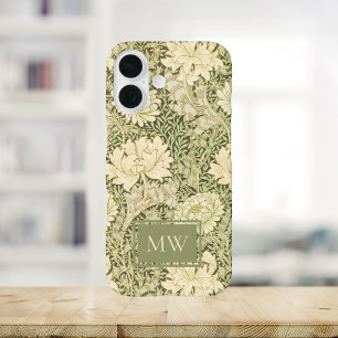 William Morris Chrysanthemum Custom Monogram iPhone 16 Hoesje