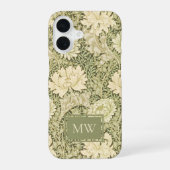 William Morris Chrysanthemum Custom Monogram iPhone 16 Hoesje (Achterkant)
