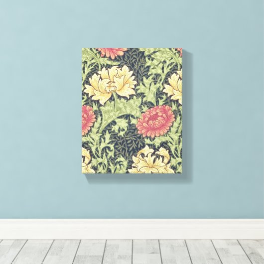 William Morris Chrysanthemum Floral Art Canvas Afdruk (Insitu (Houten vloer))