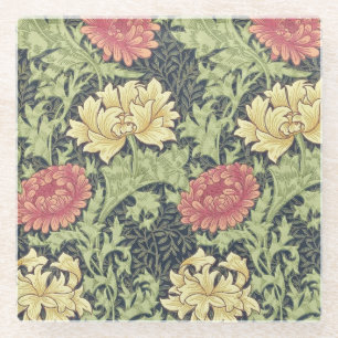 William Morris Chrysanthemum  Floral Art Glazen Onderzetter