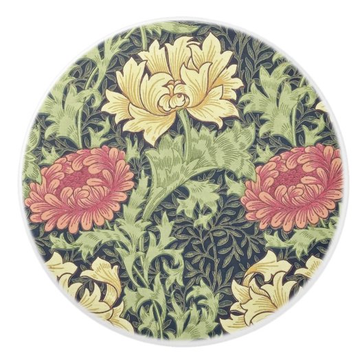 William Morris Chrysanthemum  Floral Art Keramische Knop (Voorkant)