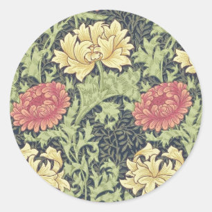 William Morris Chrysanthemum  Floral Art Ronde Sticker