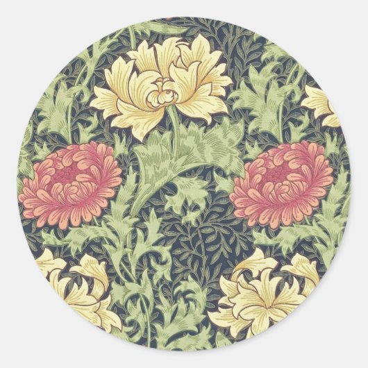 William Morris Chrysanthemum  Floral Art Ronde Sticker (Voorkant)