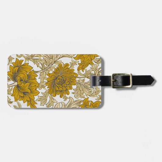 William Morris Chrysanthemum Floral Golden Yellow Bagagelabel (Voorkant horizontaal)