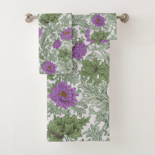 William Morris Chrysanthemum Floral Paarse Green Bad Handdoek