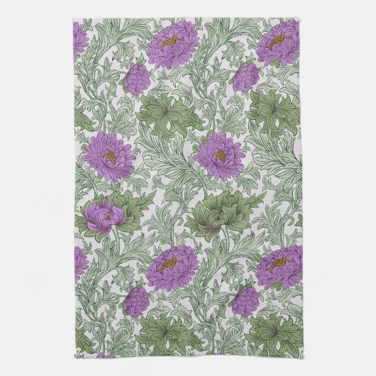 William Morris Chrysanthemum Floral Paarse Green Theedoek (Verticaal)