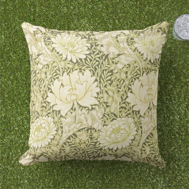 William Morris Chrysanthemum Floral Pattern Buitenkussen (Gras)