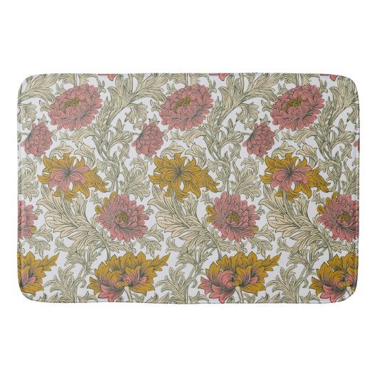William Morris Chrysanthemum Floral Red Golden Badmat (Voorkant)