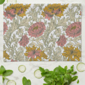 William Morris Chrysanthemum Floral Red Golden Theedoek (Gevouwen)