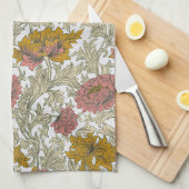 William Morris Chrysanthemum Floral Red Golden Theedoek (Quarter Fold)
