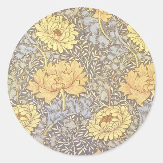 William Morris Chrysanthemum Moeder Bloemen Ronde Sticker (Voorkant)