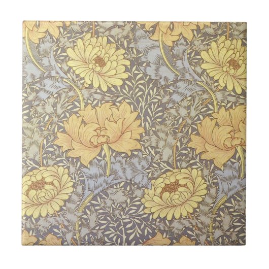 William Morris Chrysanthemum Moeder Bloemen Tegeltje (Voorkant)