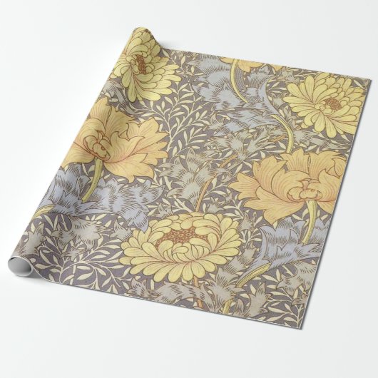 William Morris Chrysanthemum Mum Flowers Cadeaupapier (Uitgerold)