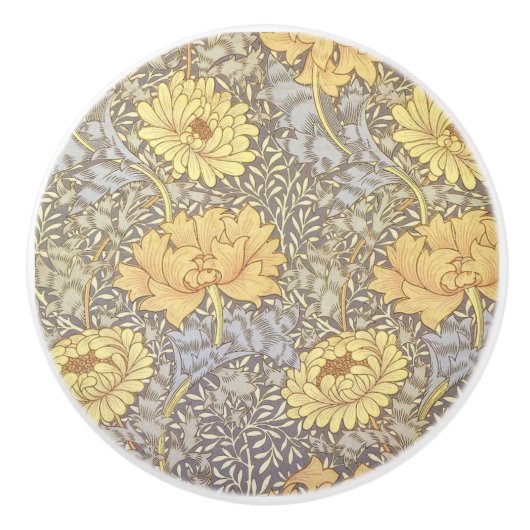 William Morris Chrysanthemum Mum Flowers Keramische Knop (Voorkant)